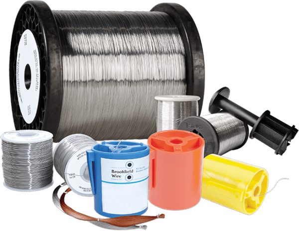 Various spools and packages of Brookfield annealed stainless steel wire